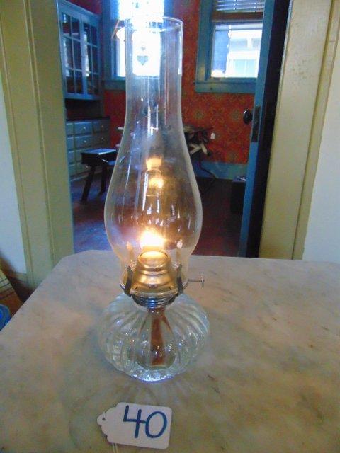 Vtg Pressed Glass Oil Lamp