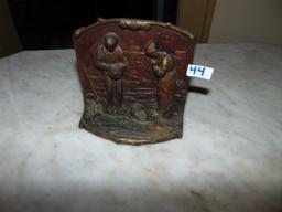 Vtg 1920s-30s Copper / Brass " Angelus Farmers In Prayer " Door Stop