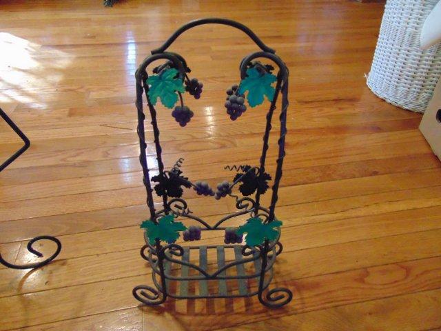 Wrought Iron Folding Plant Stand & A Wrought Iron Wine Bottle Holder