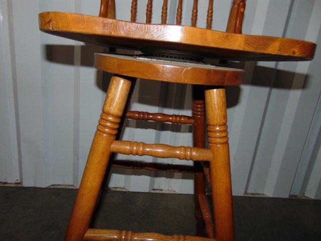 Tall Solid Wood Bar Stool W/ Swivel Seat & Carved Designs