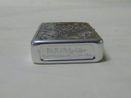 Vtg 1950s-60s Metal Park Lighter W/ Art Nouveaux Engravings