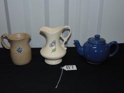 Pottery Lot: 2 Pitchers & A Teapot