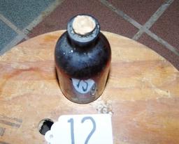 Antique Cork Top Bottle Of Rhodium Oil W/ Label, Cork & 3/4 Bottle Of Oil