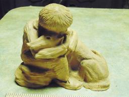 Vtg 1972 Sculpture Of A Boy Hugging His Dog By Penellen Company