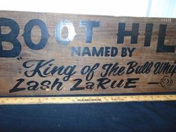 Vtg All Wood Boot Hill Lash Larue Sign