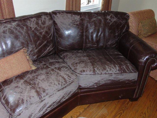 Curved Faux Leather Sofa W/ Large Ottoman - Local Pick Up Only