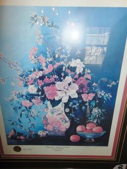 Gilt Framed & Matted " Magnolia, Peaches & Cotton " Governor's Edition Artist Signed Cherrie Nute