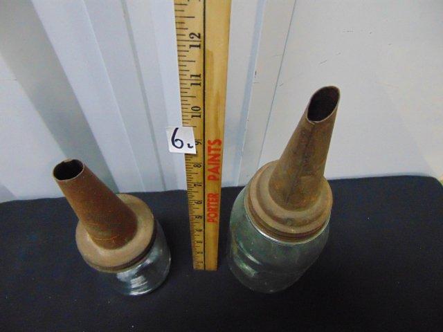 2 Vtg Oil Spouts On Replacement Bottles