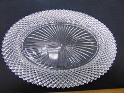 Crystal Cake Stand W/ Sterlng Silver Inlay & A Crystal Oval Platter