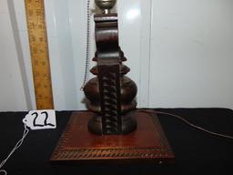 Vtg Solid Carved Wood Table Lamp