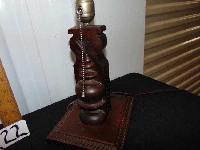 Vtg Solid Carved Wood Table Lamp