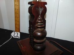 Vtg Solid Carved Wood Table Lamp