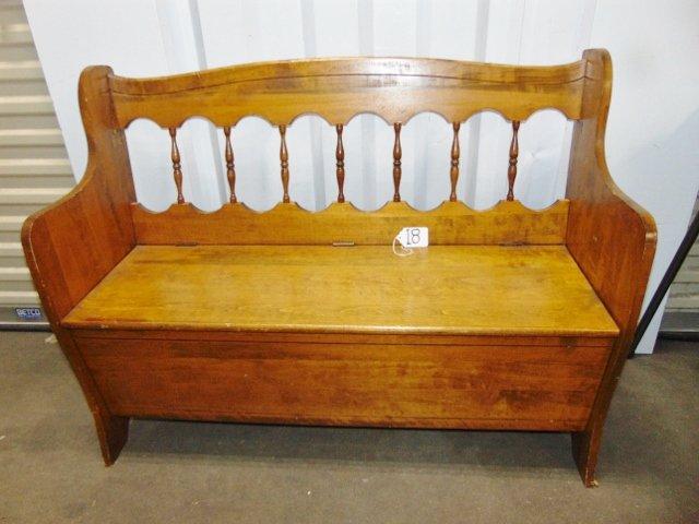 Vtg Solid Wood Bench W/ Under Seat Storage (Local Pick Up Only)