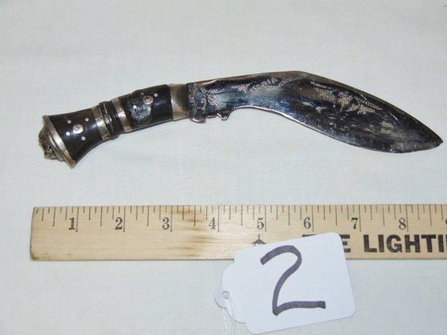 Vtg Kukri India Gurkha Curved Blade Fighting Knife W/ Leather Scabbard