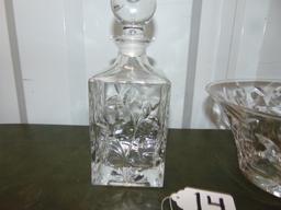 Lead Crystal Liquor Decanter W/ Matching Chip / Salad Bowl