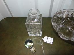 Lead Crystal Liquor Decanter W/ Matching Chip / Salad Bowl