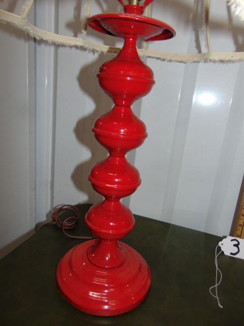 Matching Pair Of Red Metal Lamps W/ Skeleton Lamp Shades (LOCAL PICK UP ONLY)