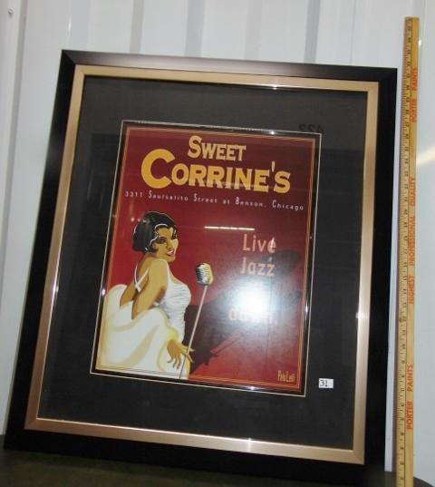 Framed & Matted " Sweet Corrine's " Jazz Poster, Chicago (LOCAL PICK UP ONLY)