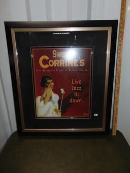 Framed & Matted " Sweet Corrine's " Jazz Poster, Chicago (LOCAL PICK UP ONLY)