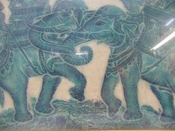 Vtg Hand Colored Engraved Art Of 2 Warriors Battling On Elephants