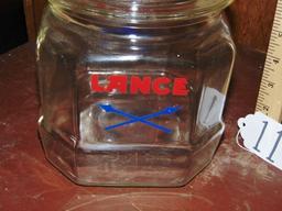 Vtg Lance All Glass Counter Top Snacks Jar W/ Embossed Lid