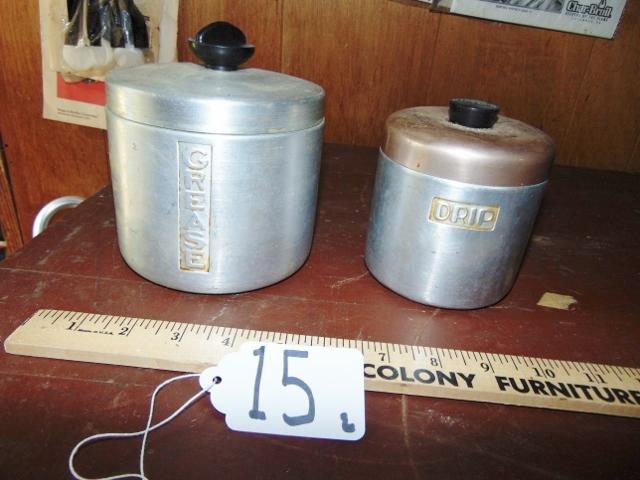 2 Vtg Solid Aluminum Grease Jars