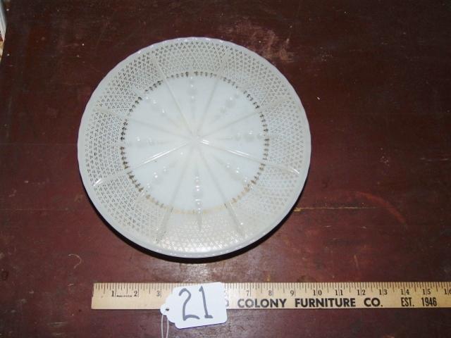 Vtg Milk Glass W/ Gold Fleur De Lis Designs Cake Stand