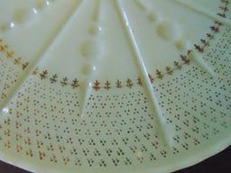 Vtg Milk Glass W/ Gold Fleur De Lis Designs Cake Stand