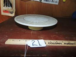 Vtg Milk Glass W/ Gold Fleur De Lis Designs Cake Stand