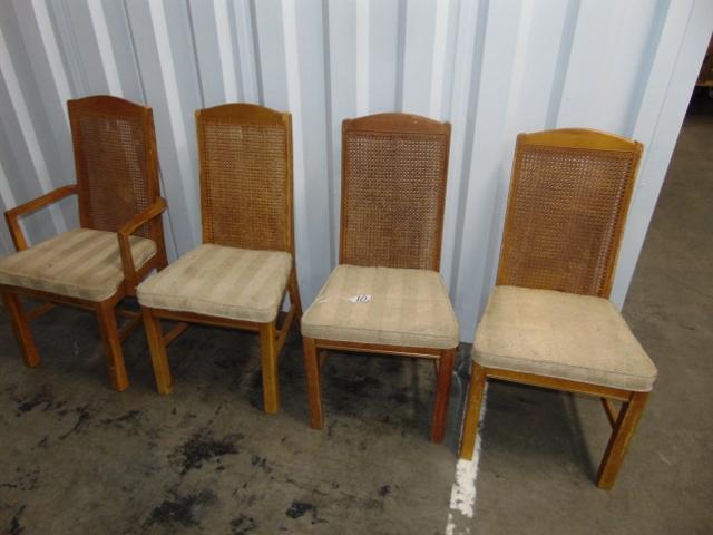 4 Vtg Solid Wood Dining Room Chairs, 1 With Arms ( Local Pick Up Only )