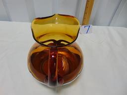 Vtg Farber Bros Chrome - Kraft Amber Glass Pitcher W/ Chrome Fitting
