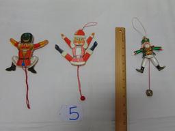 3 Vtg Pull String Christmas Ornaments