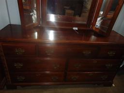 Vaughn - Bassett Solid Cherry Wood Dresser W/ Folding Tri - Mirror  (LOCAL PICK UP ONLY)