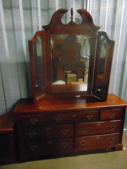 Vaughn - Bassett Solid Cherry Wood Dresser W/ Folding Tri - Mirror  (LOCAL PICK UP ONLY)