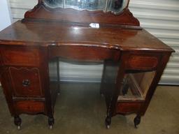 Vtg 1930's Solid Wood Vanity W/ Mirror (LOCAL PICK UP ONLY)