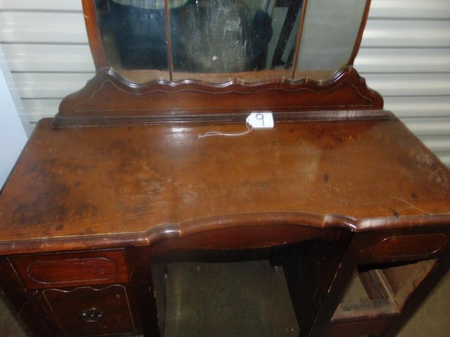 Vtg 1930's Solid Wood Vanity W/ Mirror (LOCAL PICK UP ONLY)