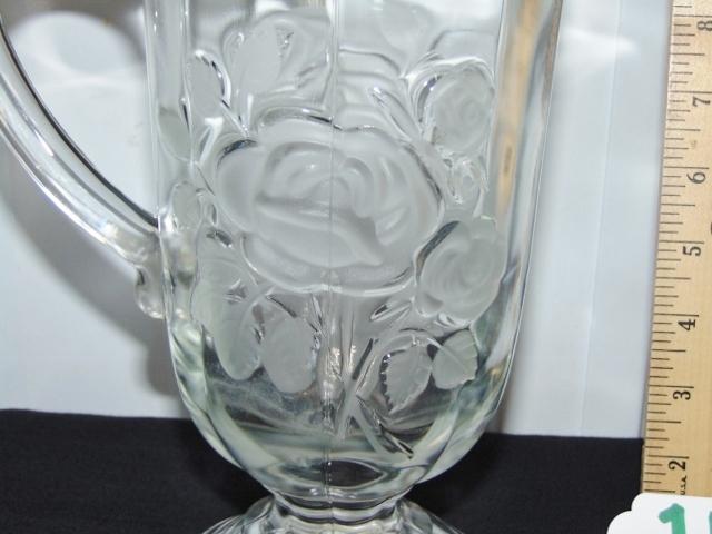 Beautiful Bohemian Lead Crystal Glass Pitcher W/ Frosted Embossed Roses