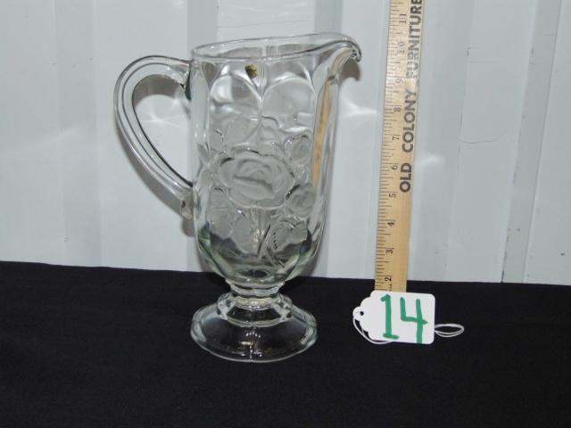 Beautiful Bohemian Lead Crystal Glass Pitcher W/ Frosted Embossed Roses