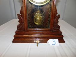 Antique Oak Wood Gingerbread Mantle Clock