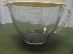 Pampered Chef 2 Quart Mixing Bowl W/ Spout & Lid & A Large Glass Storage