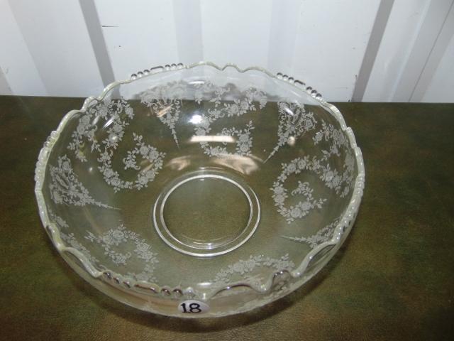 Beautiful Tiffin Etched Crystal " Cherokee Rose " Centerpiece Bowl