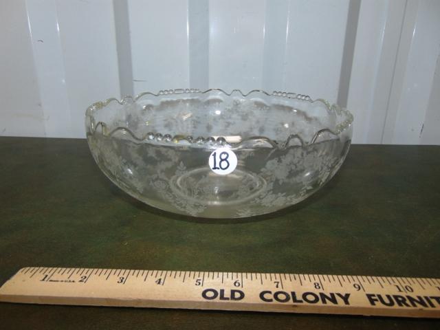 Beautiful Tiffin Etched Crystal " Cherokee Rose " Centerpiece Bowl