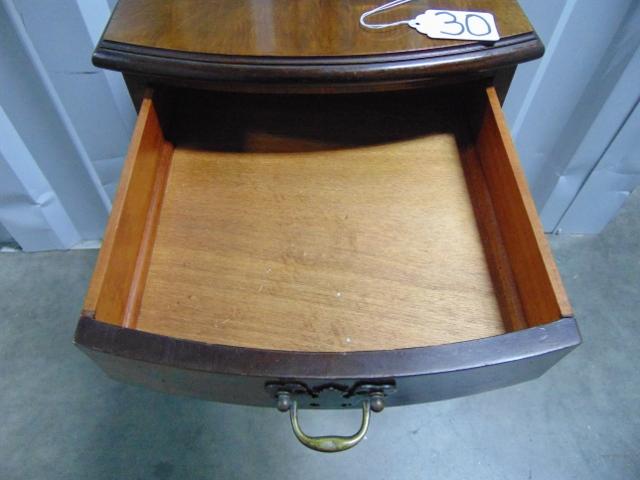 Vtg Mahogany Burl Wood W/ Burl Wood Inlay Fanned Front Queen Anne Telephone Table-LOCAL PICK UP ONLY