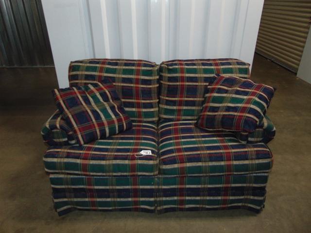 Fabric Covered Love Seat W/ 2 Accent Pillows (LOCAL PICK UP ONLY