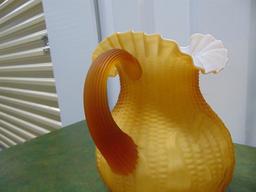 Vtg 1930s Fenton For L. G. Wright Case Glassed Corn Husk Pitcher