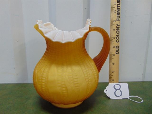 Vtg 1930s Fenton For L. G. Wright Case Glassed Corn Husk Pitcher