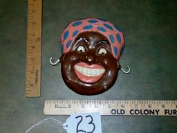 Vtg Black Americana Chalkware Mammy Kitchen Pot / Key Holder