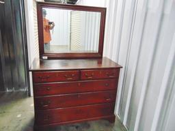 Vtg 2 Over 3 Solid Mahogany Dresser W/ Mirror (Local pick up only )