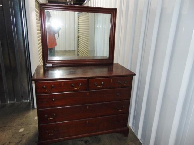 Vtg 2 Over 3 Solid Mahogany Dresser W/ Mirror (Local pick up only )