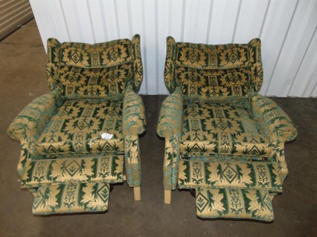 Matching Pair Of Brocade Wingback Recliners By Sherrill Furniture LOCAL PICK UP ONLY